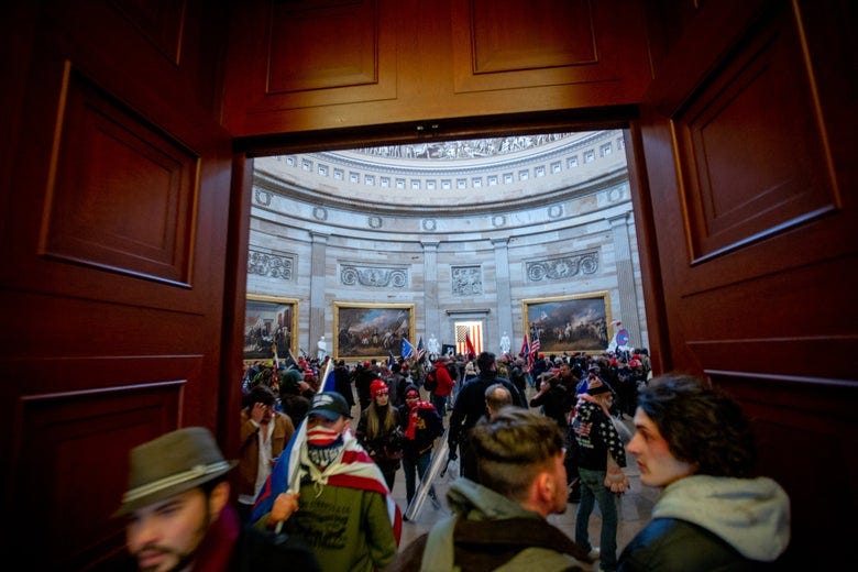Rioters inside the Capitol in Washington. 