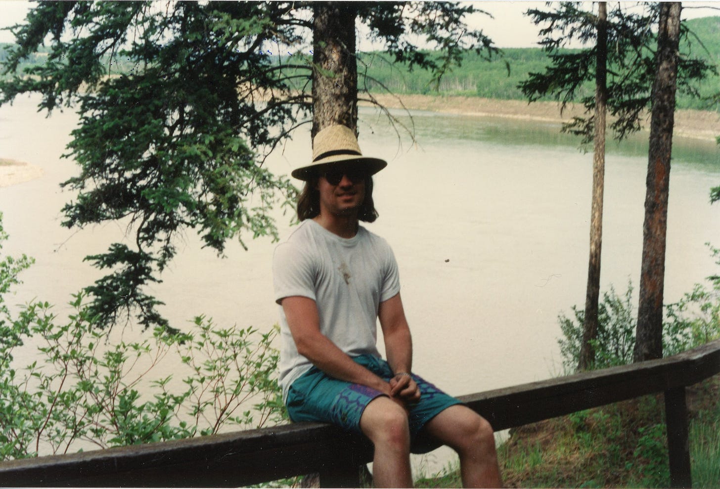 Michael Bryson beside North Saskatchewan River, June 1994