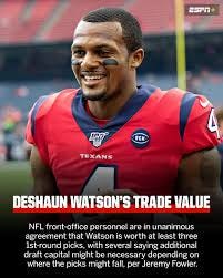 ESPN - Acquiring Deshaun Watson might require not only three  first-rounders, but at least one very high pick, multiple evaluators say.  (ESPN+) (via Jeremy Fowler) | Facebook