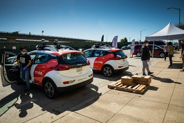 Cruise’s cars delivering meals to those in need.