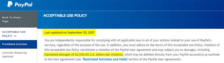 paypal acceptable use policy
