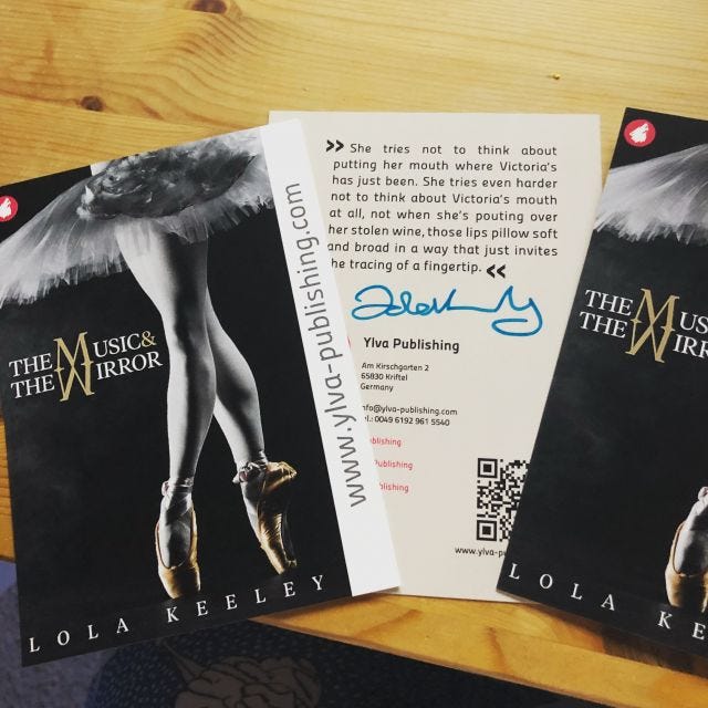 Signed postcards for The Music and the Mirror