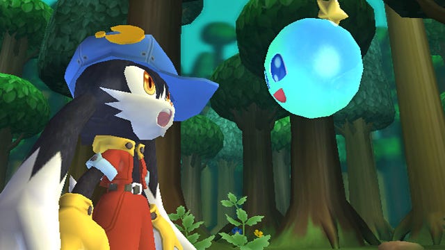 A screenshot of Klonoa (left) and Huepow as they appear in the Wii remake of Door to Phantomile