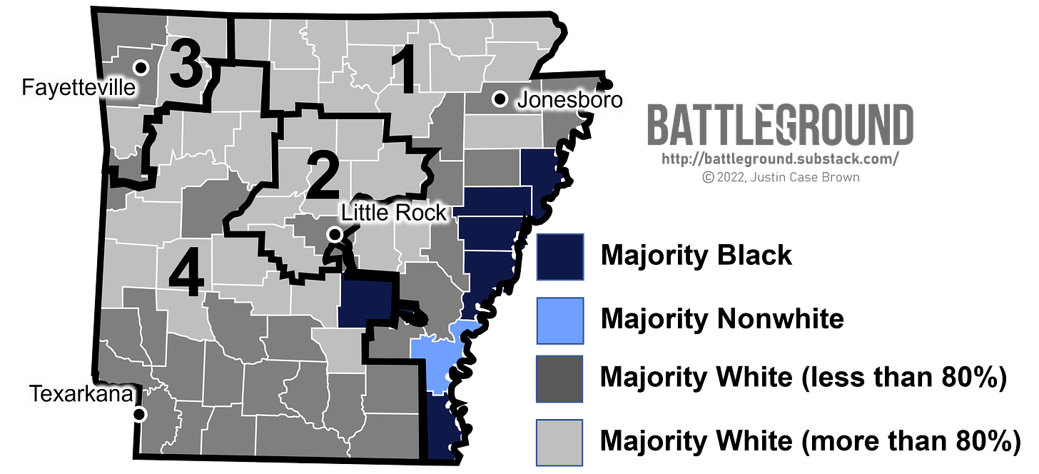 Arkansas New Congressional Districts w/ Race by County