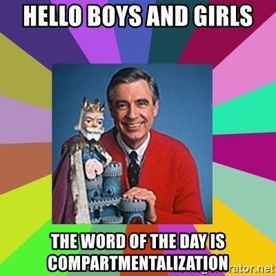 mr rogers  - Hello boys and girls The word of the day is compartmentalization