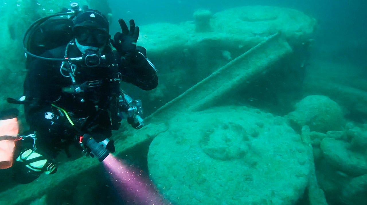 Diving on SS Virago wreck, Alderney