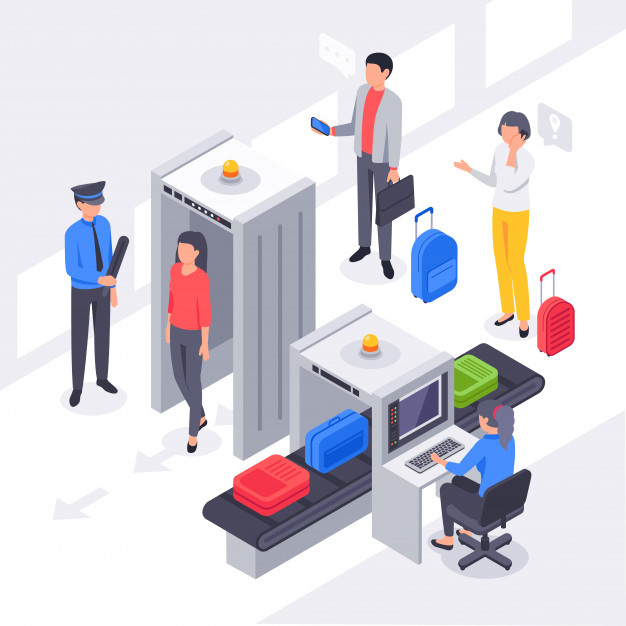 Premium Vector | Isometric airport security. x ray check passengers baggage  scanning, travelers luggage scan and metal detectors vector illustration