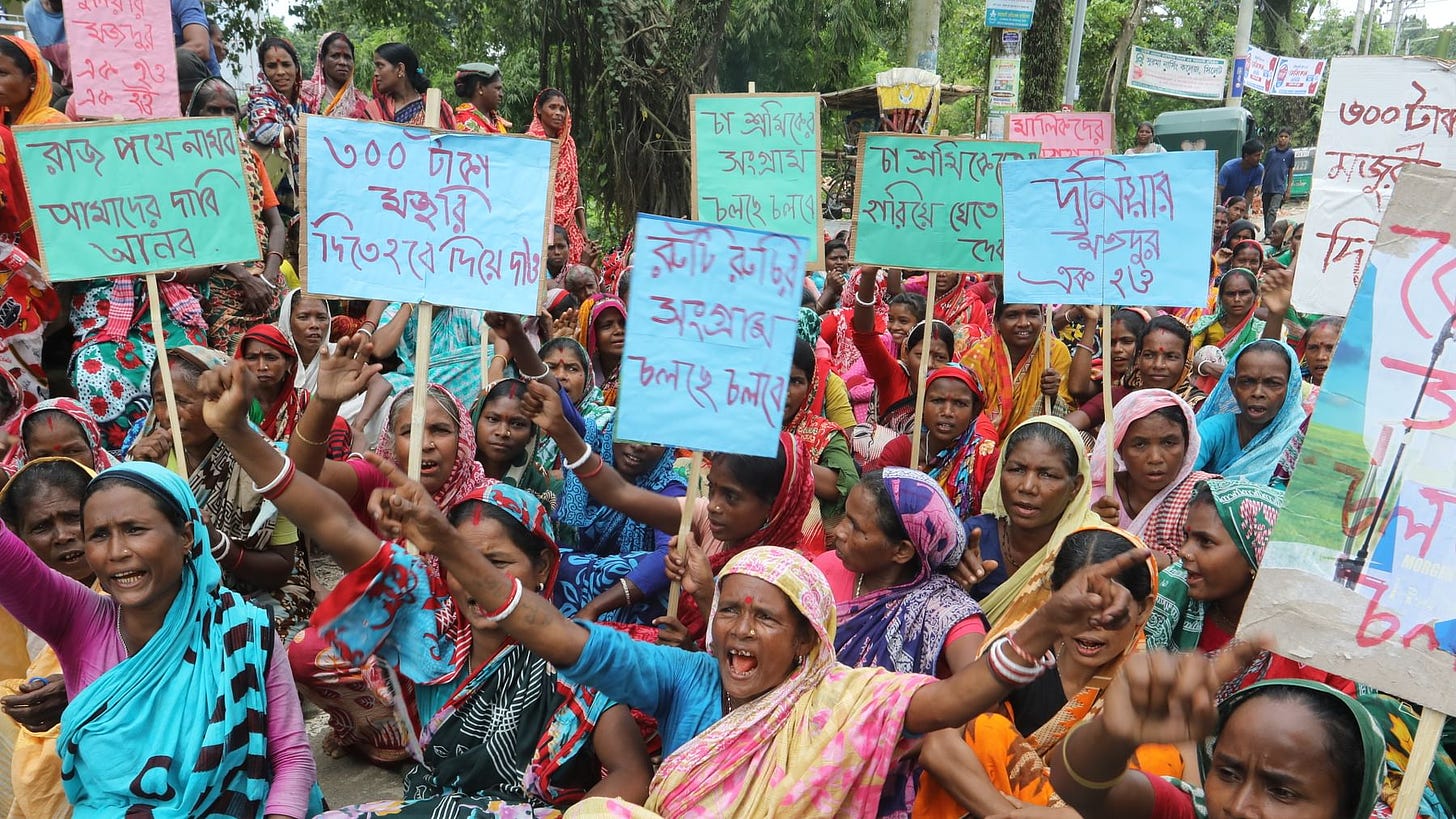 Tea workers observe a two-hour long strike to press home several demands, including the increase of daily wage. The picture was taken from Lakkatura in Sylhet on 10 August. 