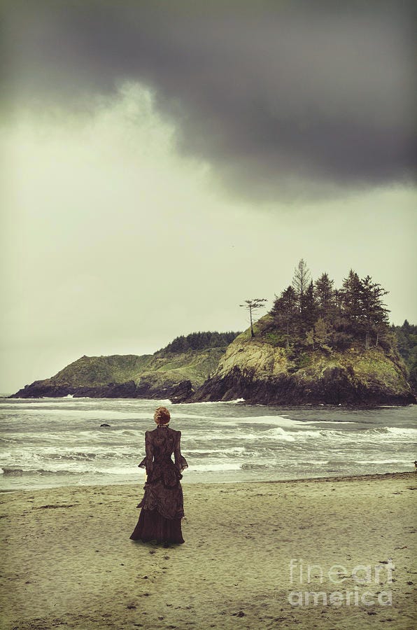 Victorian Woman Walking by the Ocean Photograph by Jill Battaglia