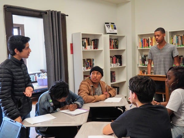Tenth graders in loyal subscriber Samantha’s class debate whether voting should be compulsory. Photo by loyal subscriber Laura. Envision Academy, Oakland.