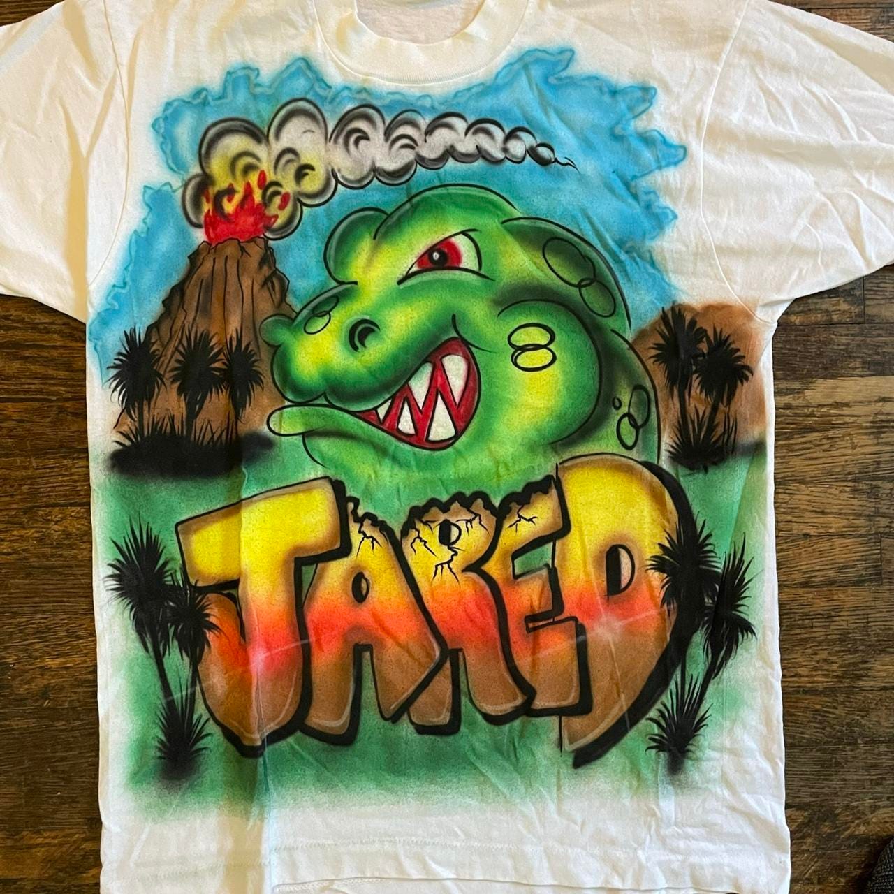 Vintage VTG Custom Airbrush T Shirt Dinosaur Jared... - Depop