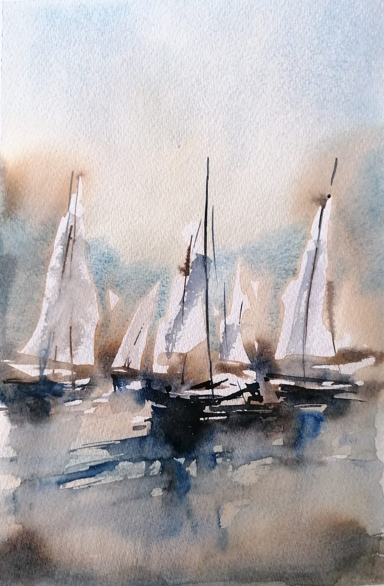 Yachts racing, white sails, sea