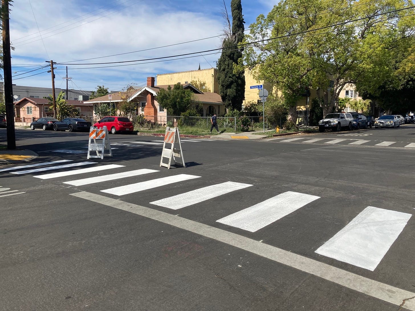 A street crossing painted by Crosswalk Collective LA in an act of DIY urbanism