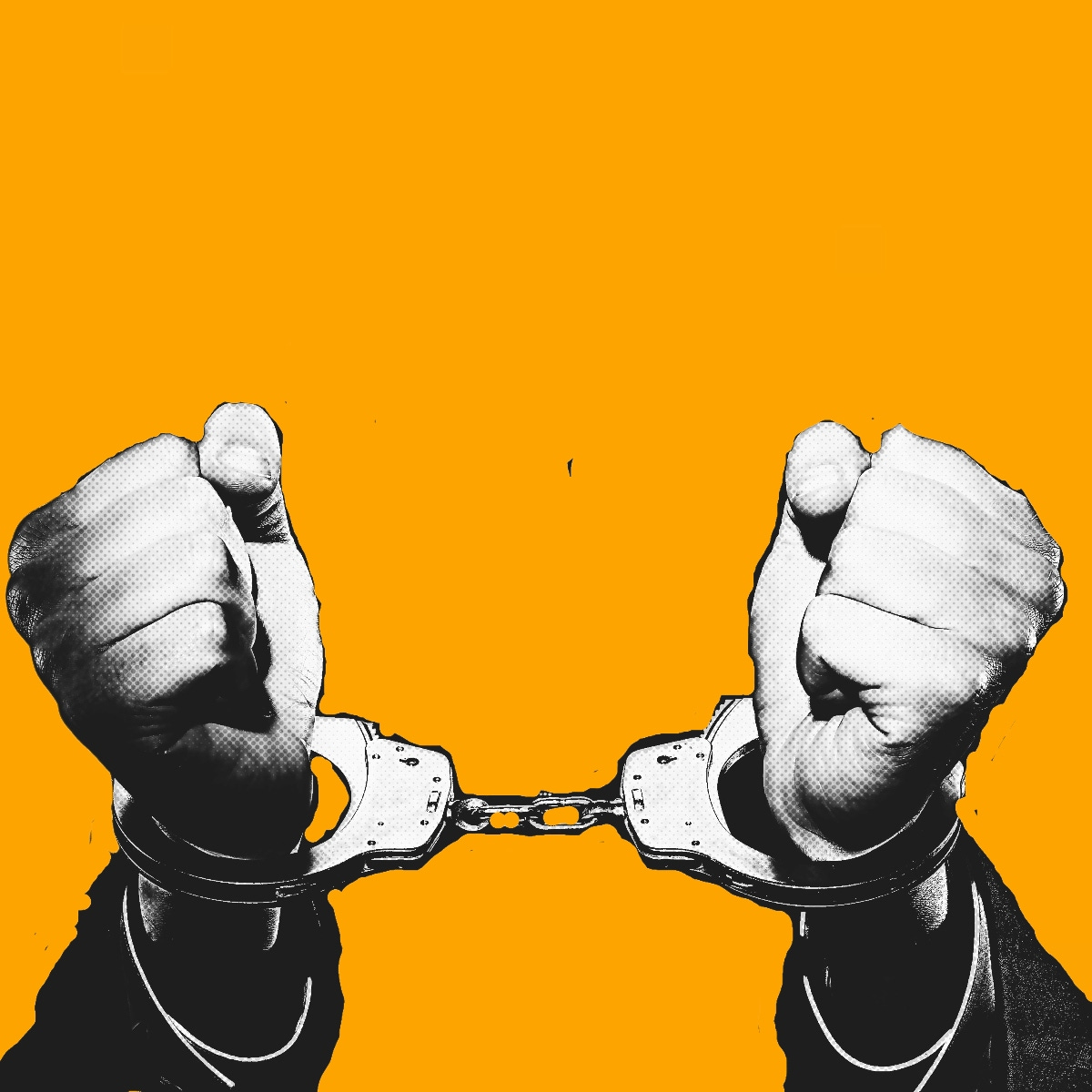 Illustration of hands in handcuffs.