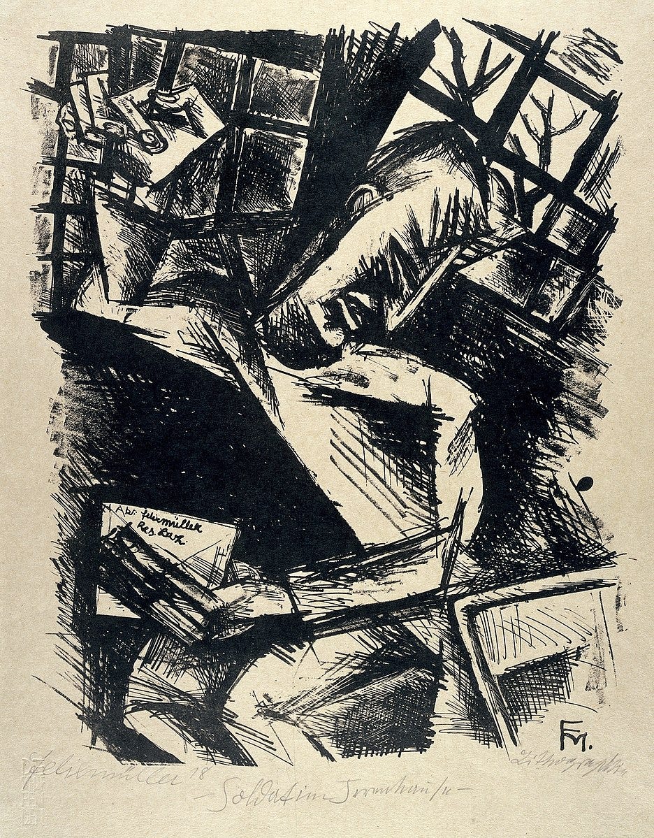 A Soldier in a Lunatic Asylum, Conrad Felixmüller, Lithograph, 1918