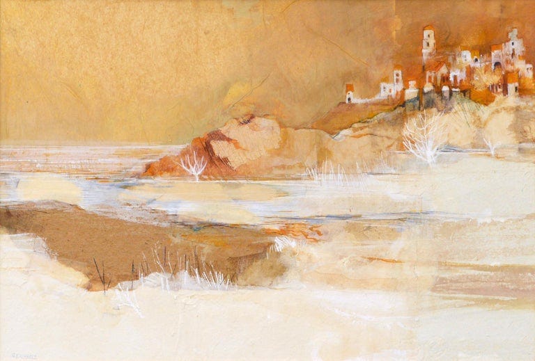 Grace Eichholz - "Morning Bay" - Mixed Media Monochromatic Abstract  Landscape on Handmade Paper For Sale at 1stDibs