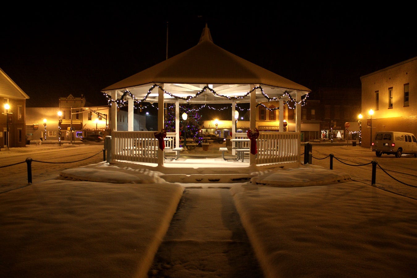The public square on winter's night.