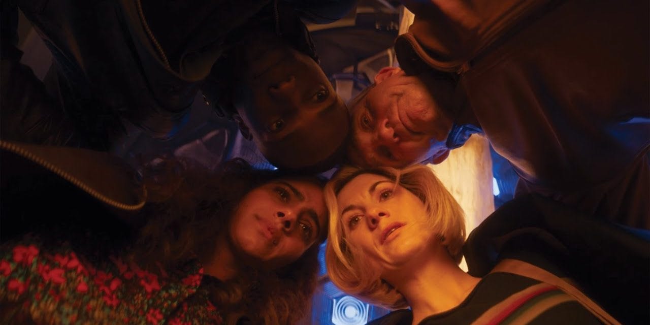 This image shows Team TARDIS sharing a group hug. Shot from below, clockwise from top left are Ryan Sinclair (played by Tosin Cole), Graham O'Brien (played by Bradley Walsh), the Thirteenth Doctor (played by Jodie Whittaker), and Yasmin "Yaz" Khan (played by Mandip Gill). This image shows Team TARDIS sharing a group hug. Shot from below, clockwise from top left are Ryan Sinclair (played by Tosin Cole), Graham O'Brien (played by Bradley Walsh), the Thirteenth Doctor (played by Jodie Whittaker), and Yasmin "Yaz" Khan (played by Mandip Gill).