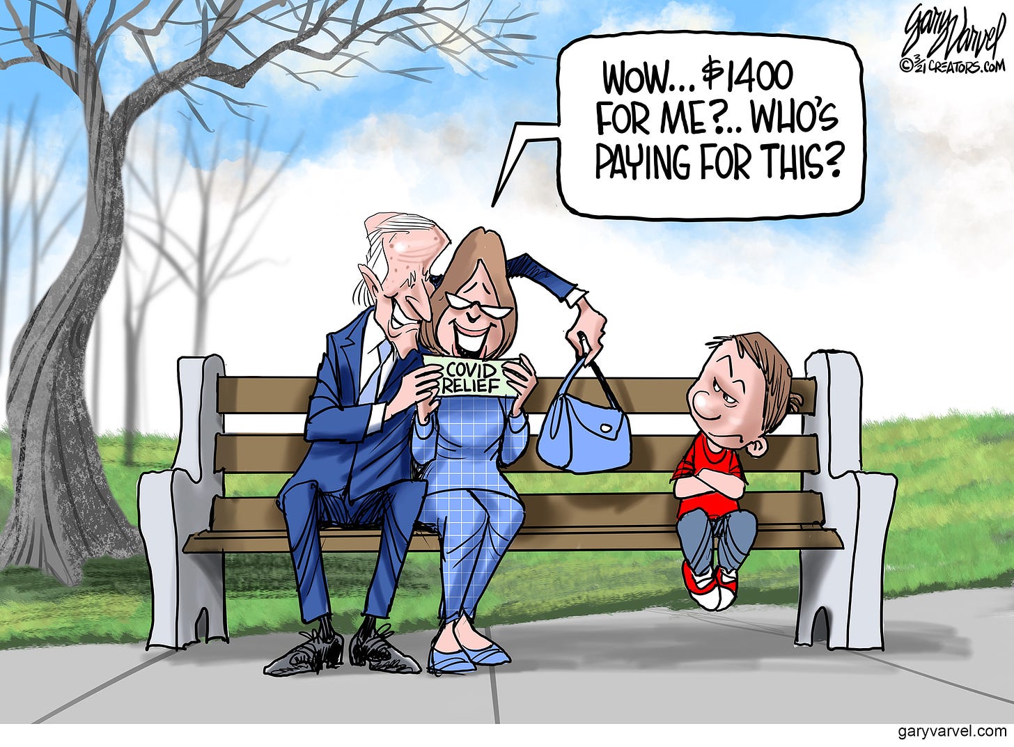 Political Cartoon U.S. biden covid stimulus