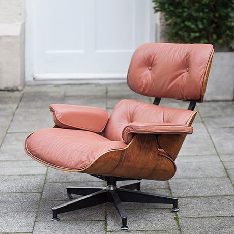 Charles Eames Lounge Chair 670 Red Brown Leather Herman Miller 1972 |  Schlicht Designmöbel