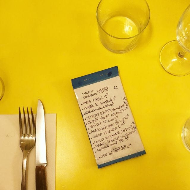 The menu du jour at Aux Deux Amis