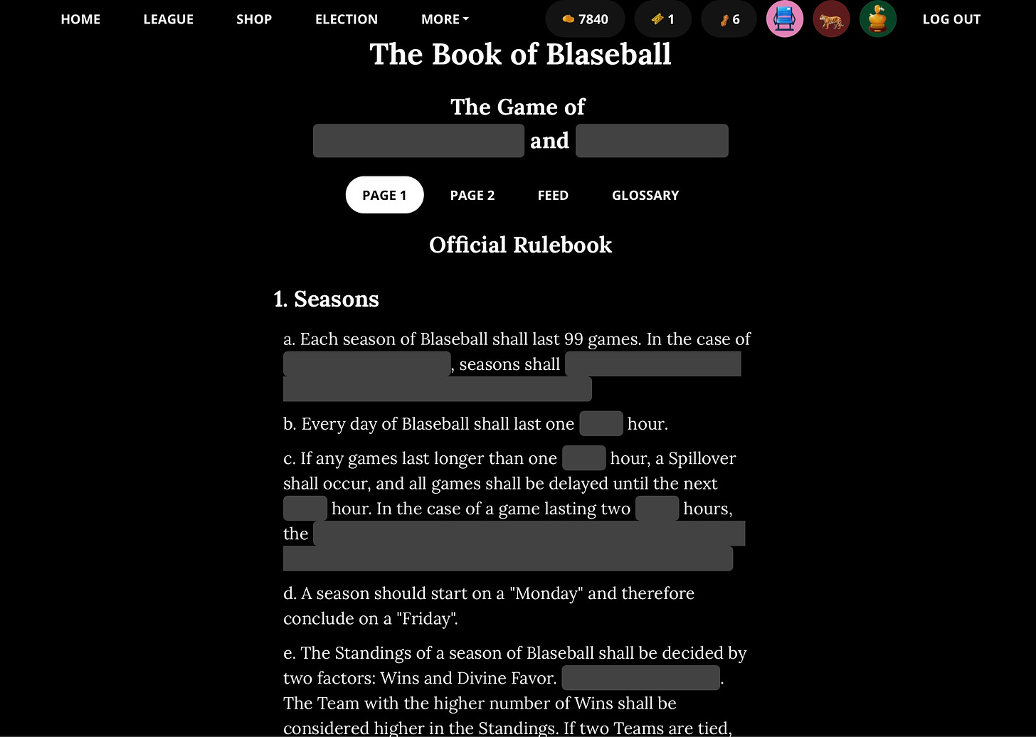 Screenshot of The Book of Blaseball