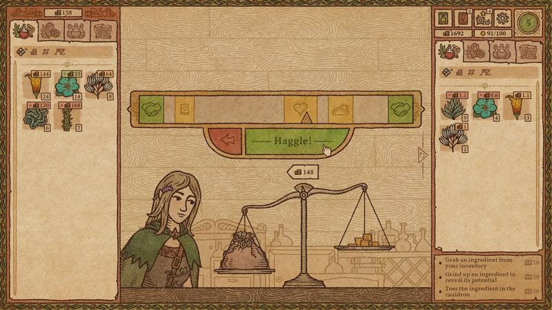 A customer haggles to buy a potion.