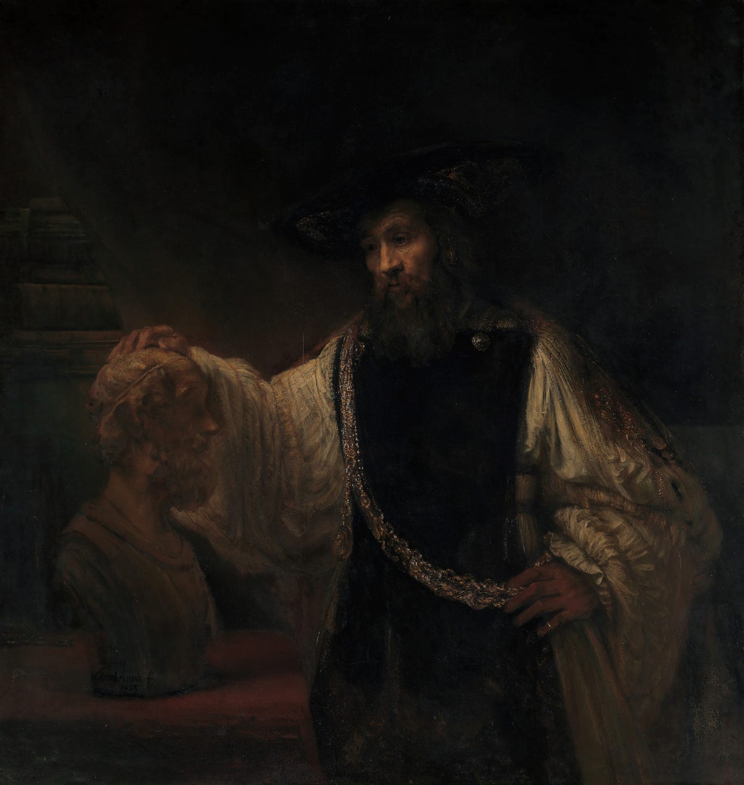 Aristotle with a Bust of Homer (1653) by Rembrandt van Rijn