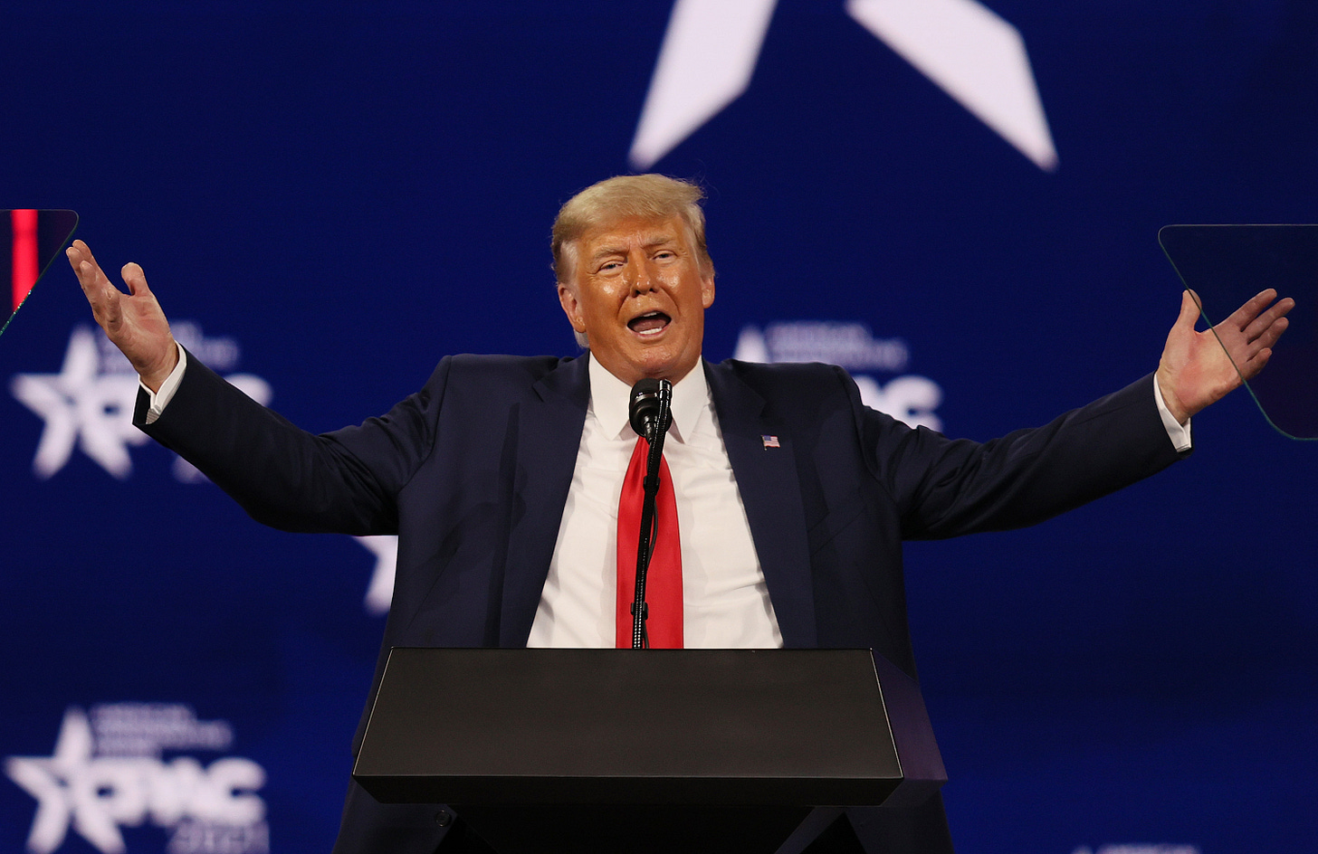 Former President Donald Trump addresses the Conservative Political Action Conference in February in Orlando. (Joe Raedle / Getty Images) Former President Donald Trump addresses the Conservative Political Action Conference in February in Orlando. (Joe Raedle / Getty Images)