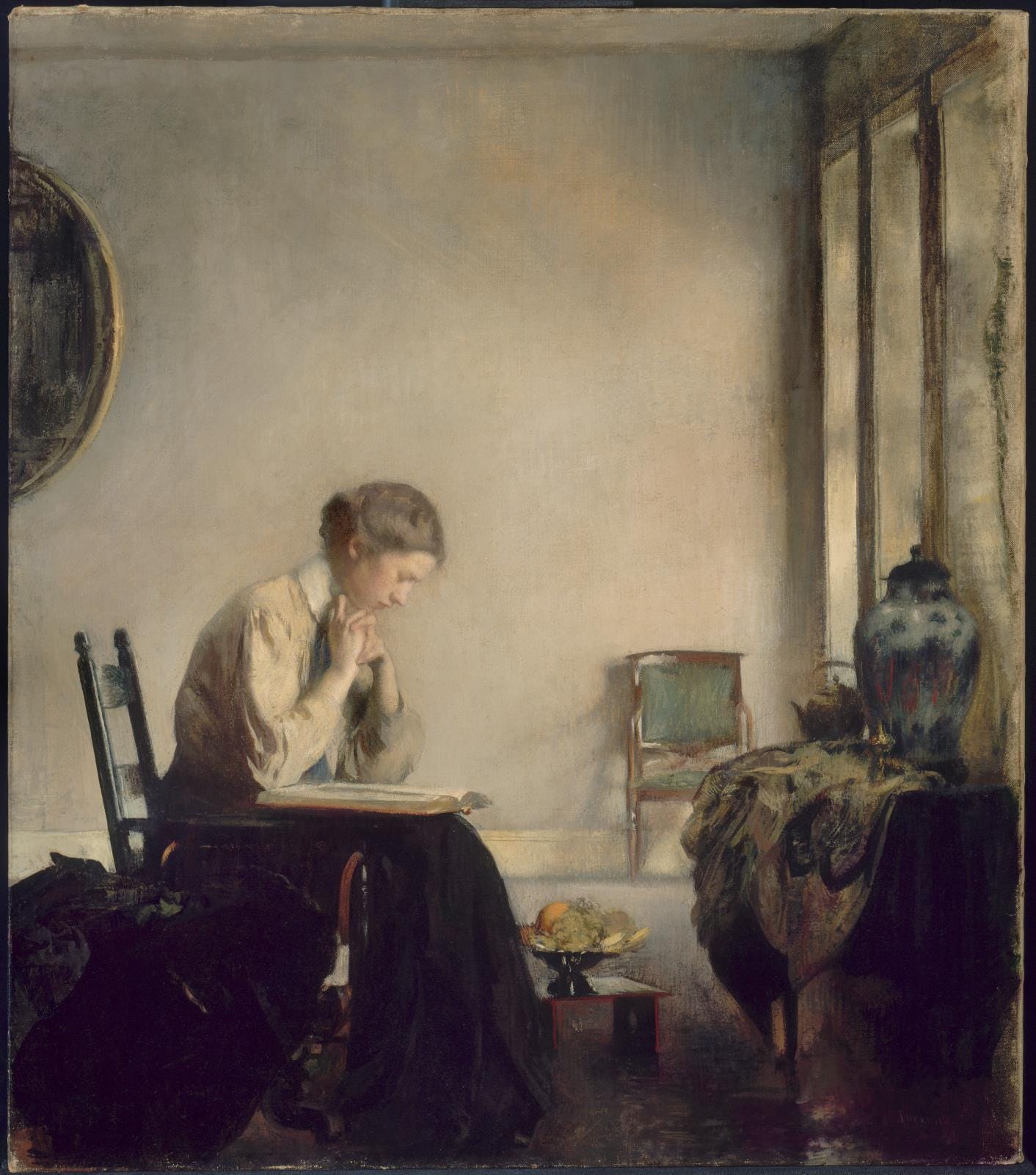 painting of a woman reading