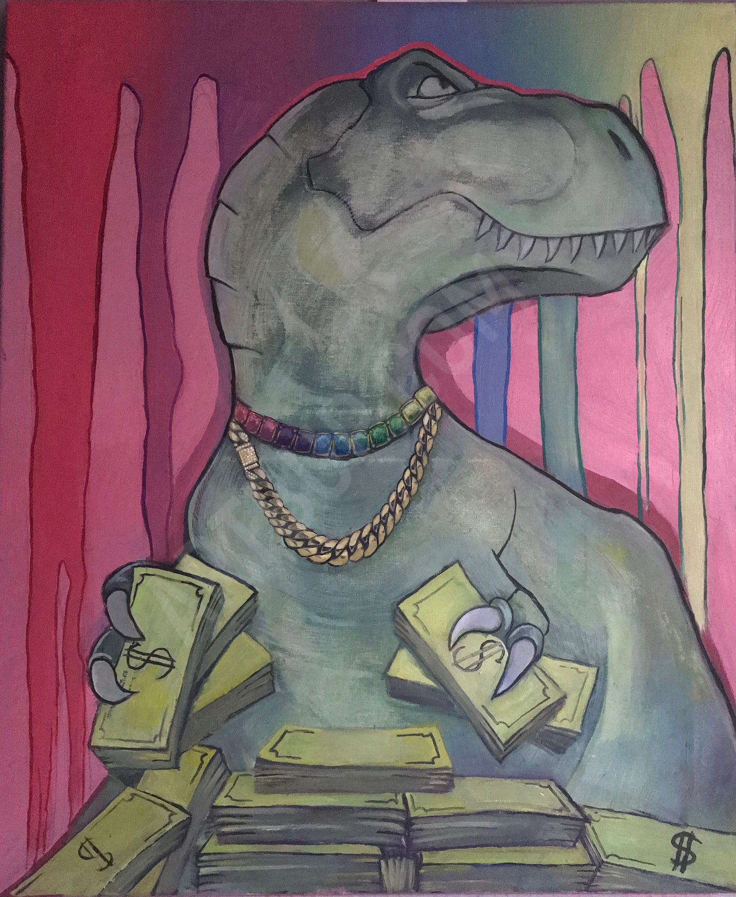 Money vs dinosaur | ArtBUP - an international platform for Fine Art  Paintings