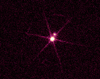 An x-ray photo of Sirius A, with Sirius B appearing as the Hebrew letter Yod over it