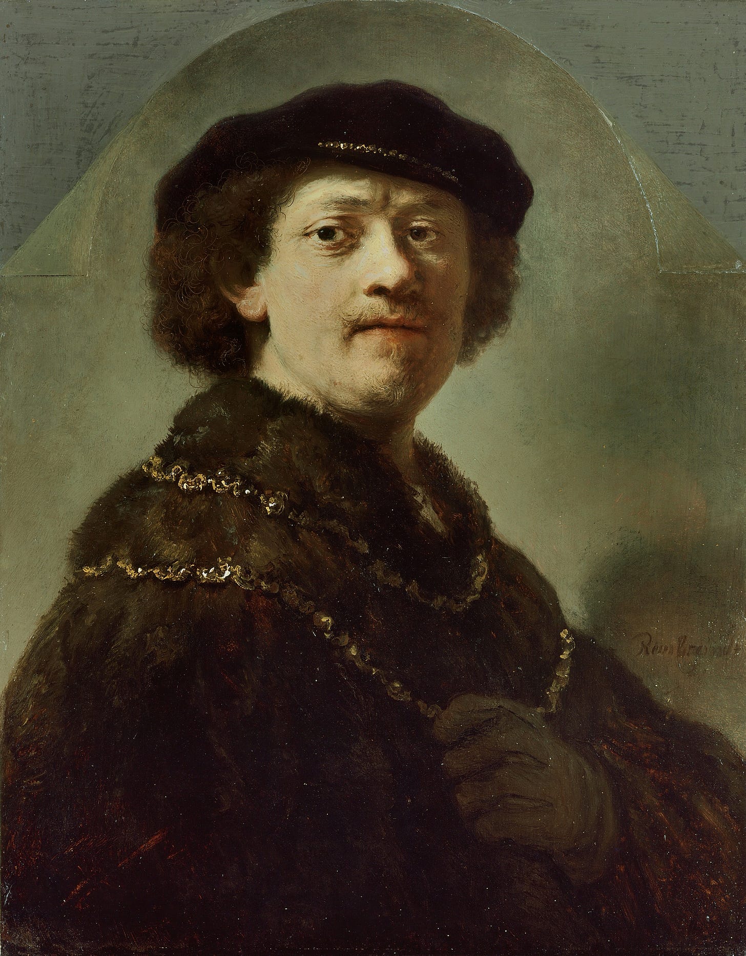 Self-Portrait in a Black Cap (1637) by Rembrandt van Rijn