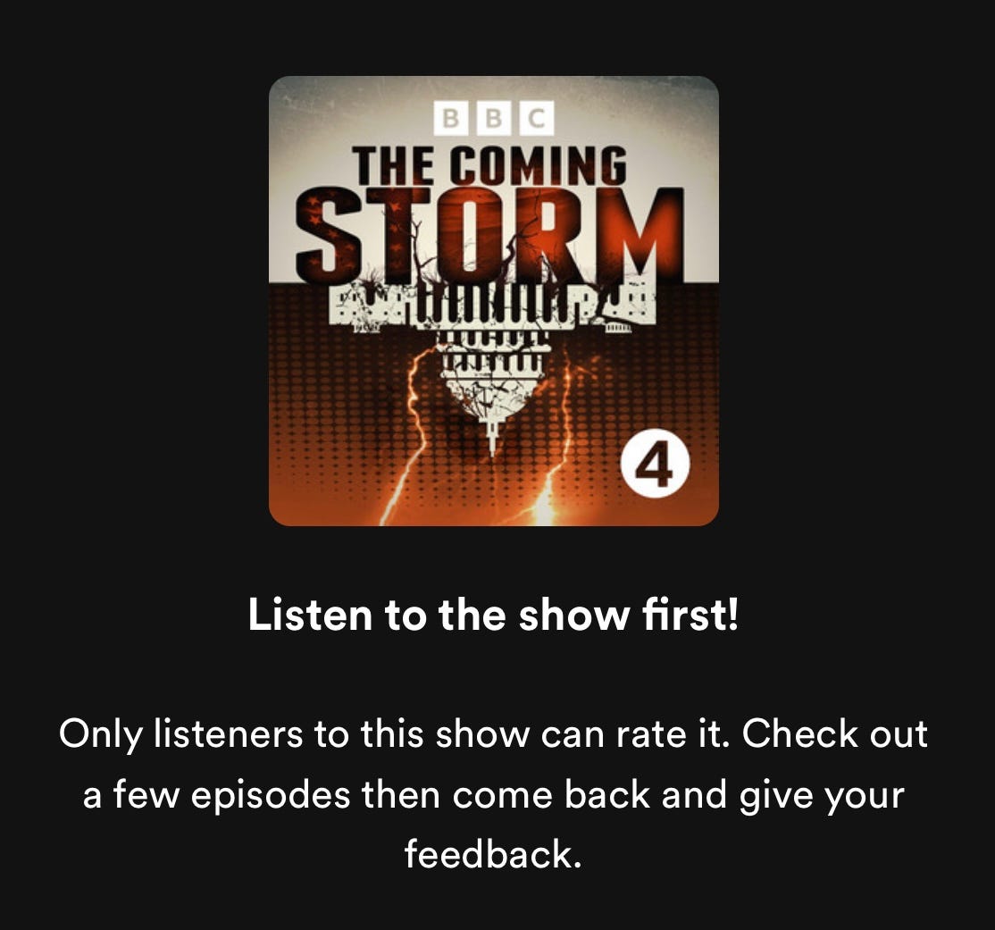Screengrab of Spotify’s podcast ratings message
