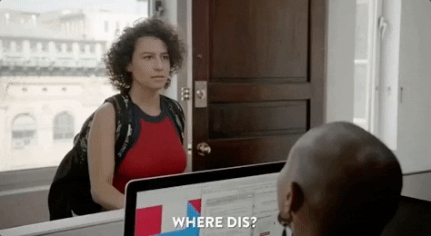 gif of Alana from Broad City looking around and asking "where dis?"