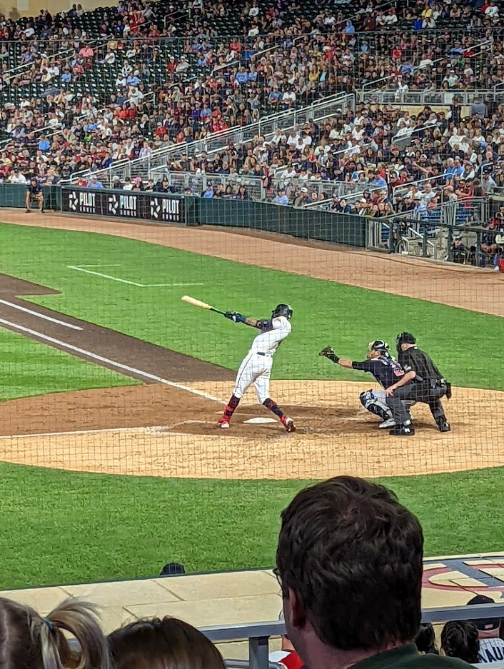 Carlos Correa slaps a line drive base hit Carlos Correa slaps a line drive base hit