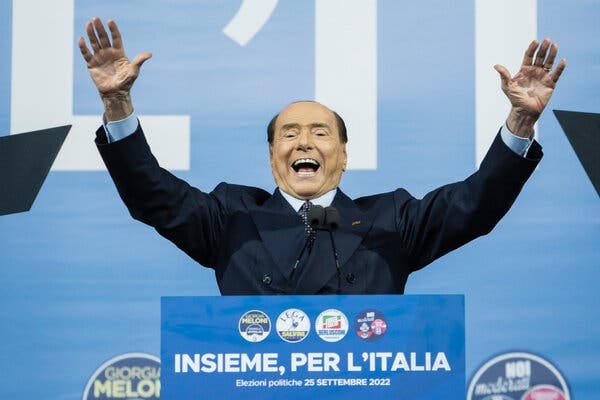 The billionaire media mogul Silvio Berlusconi at a rally for his right-wing alliance last month in Rome.