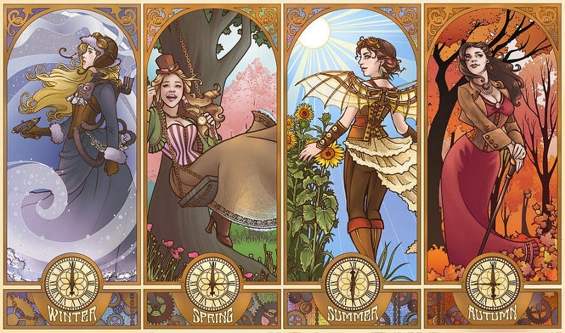Art Nouveau Steampunk seasons digital art
