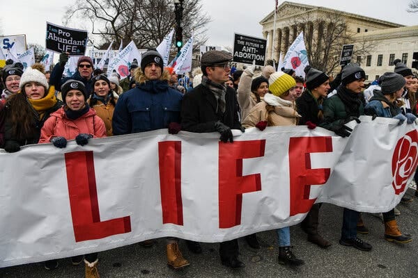 Anti-abortion activists in Washington, D.C., in January. Republican activists have aggressively pursued conservative social policies in state legislatures, while liberal states have taken defensive actions. 
