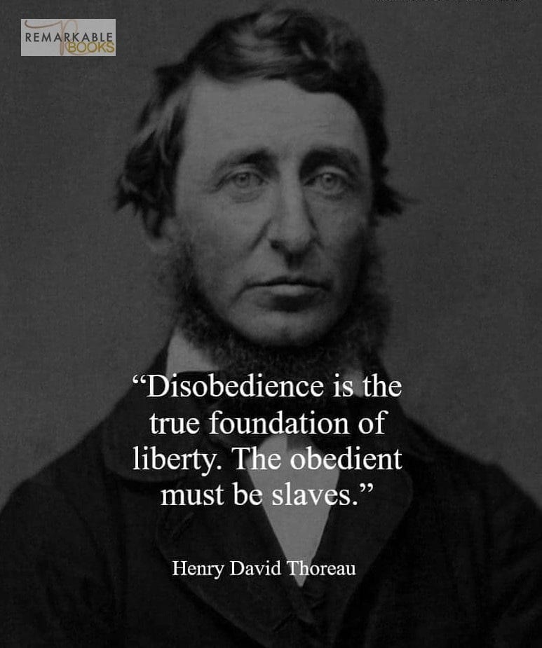 May be an image of 1 person and text that says 'REMARKAOKE "Disobedience is the true foundation of liberty. The obedient must be slaves." Henry David Thoreau'