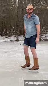 Guy is new boot goofin in his custom made cowboy boot ice skates. on Make a  GIF