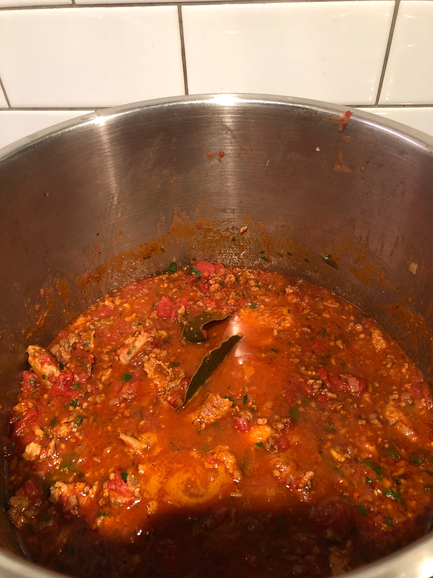 The pot of finished sauce.