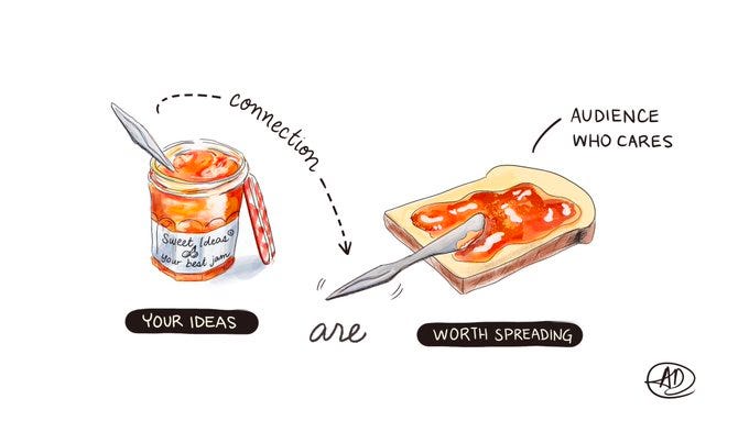 Jam as ideas, spread on bread which represents an audience who cares