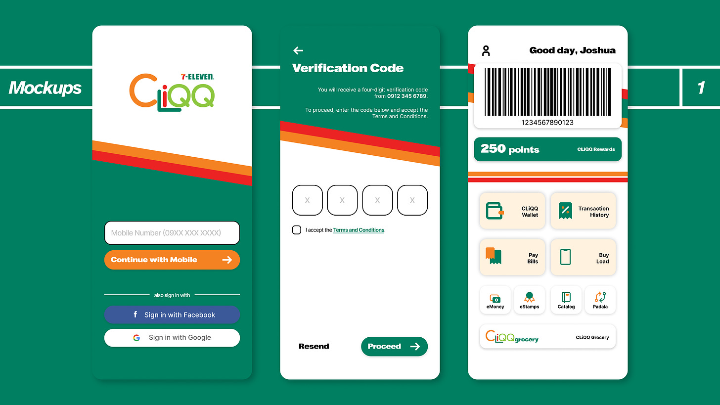 Redesign mockups of the Sign in screen (left), the Verification Code screen (center), and the main screen (right)