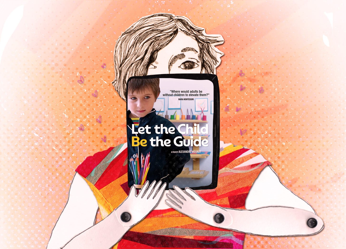Illustration of Mitra holding iPad with film in front of her face