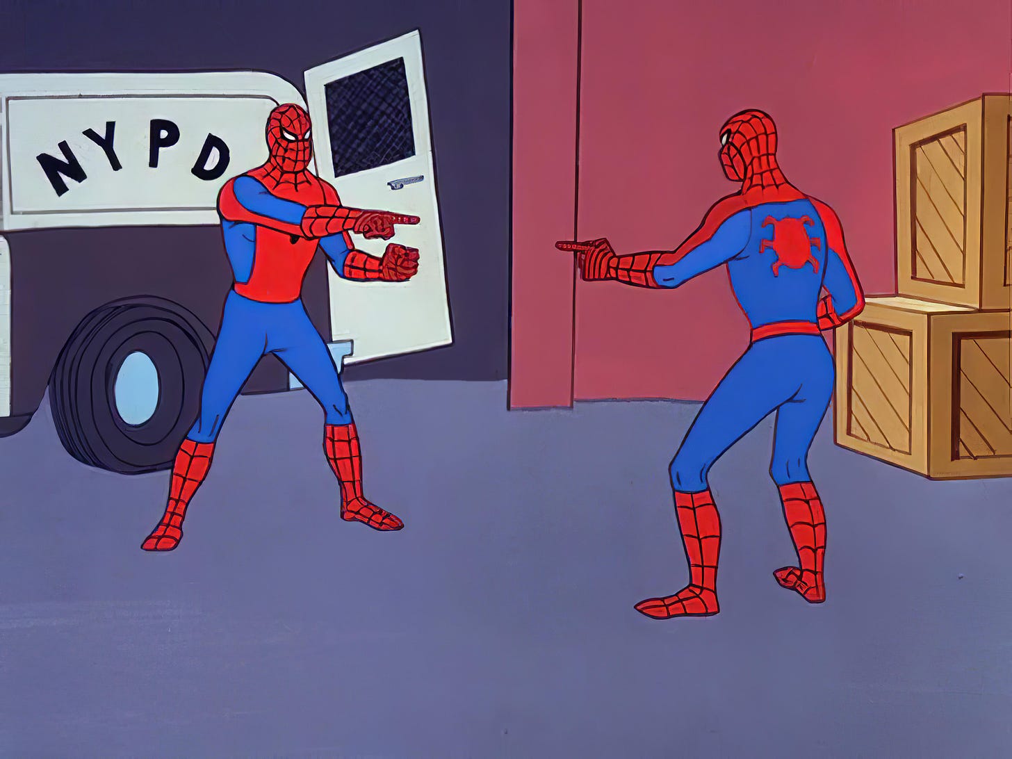I restored in HD 4k the original &quot;Spider-Man Pointing at Spider-Man&quot;  Template - (aka spiderman confusion meme) - [4096*3072] : r/MemeRestoration