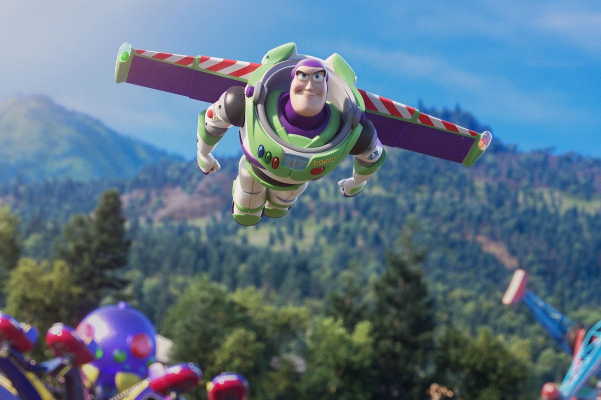Buzz Lightyear on his way to infinity (and beyond).