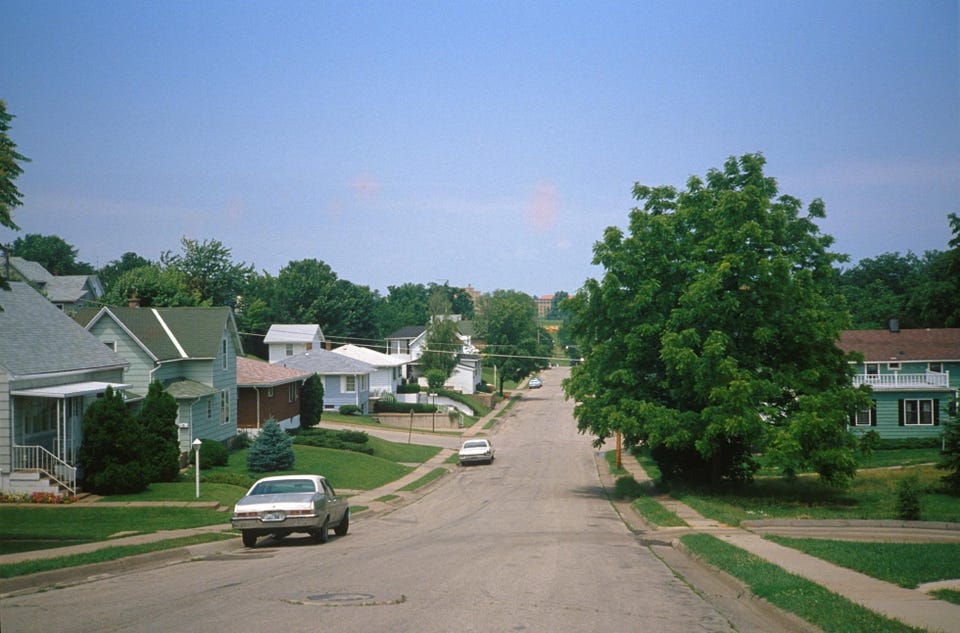 Street with single family homes in Dubuque, Iowa.