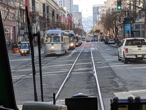 Market Street goes car-free. 