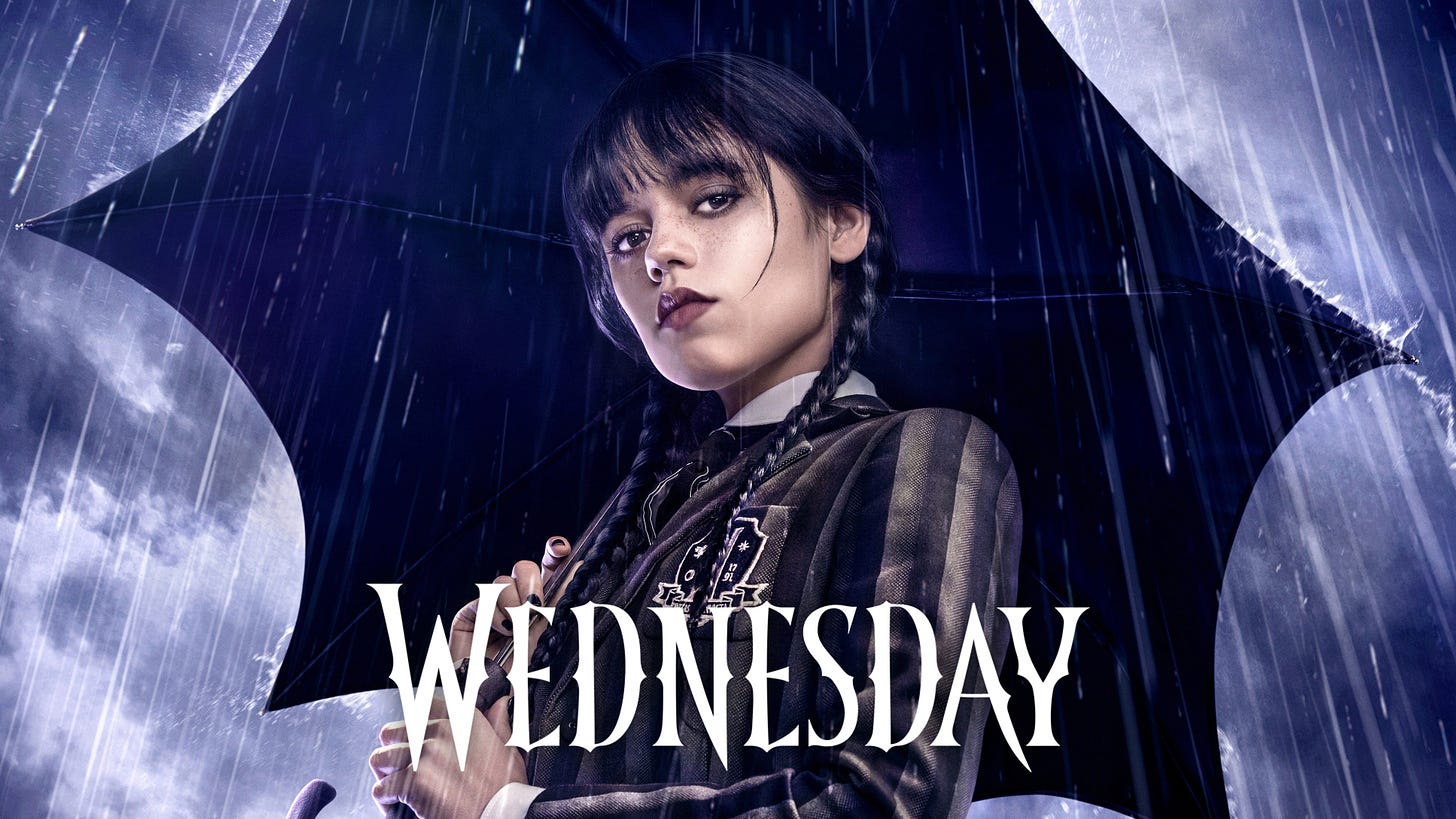 Netflix title cover for the show "Wednesday"